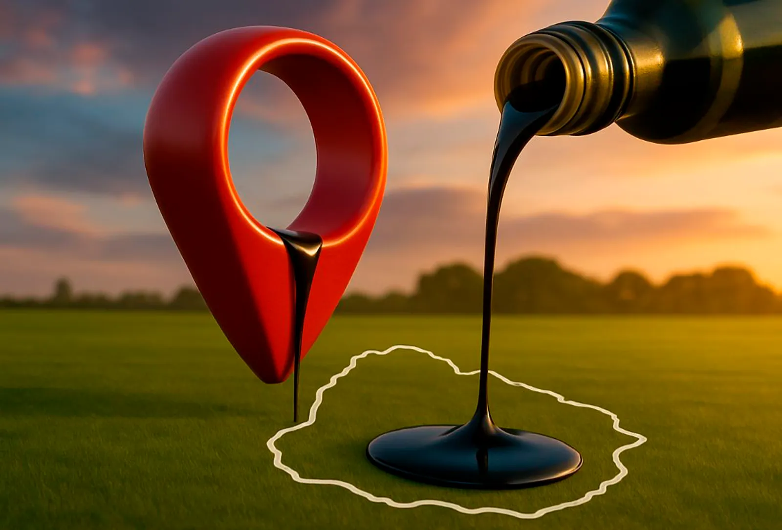 Botella de aceite vertiendo sobre contorno de Uruguay